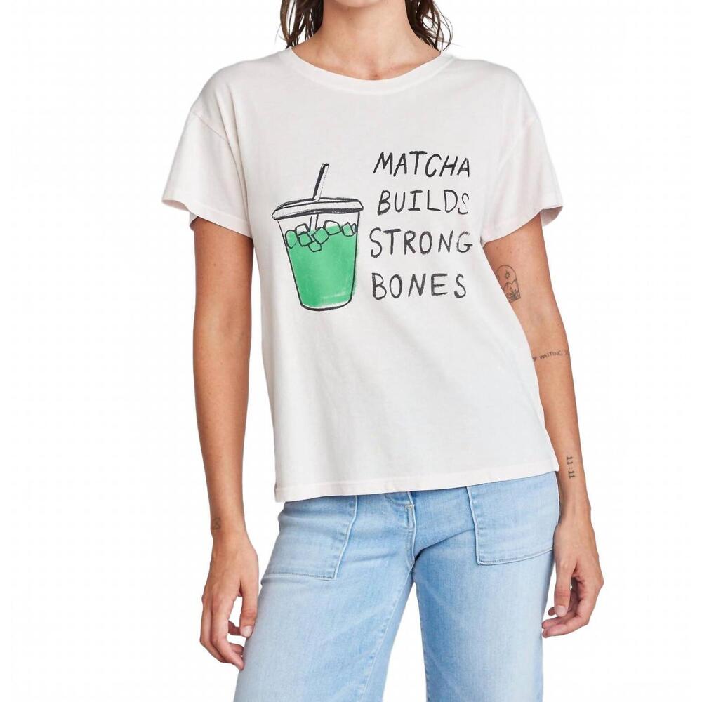 NEW SELF CONTRAST cherie matcha strong bones t-shirt in powder pink